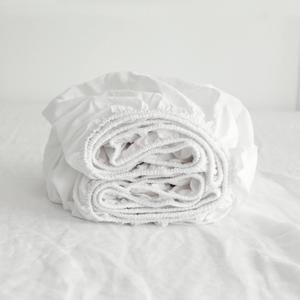 Simple&Opulence Linen Fitted Sheet (1 Piece) - 14 Inch Deep Pocket Mattress Cover Natural Flax Cotton Blended Soft Breathable Bedding - White, Twin Size