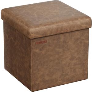 SONGMICS Mazie Collection - 15 Inches Ottoman with Storage, Footstool, Storage Ottoman, Load 660 lb, for Dorm, Living Room, Bedroom, Synthetic Leather, Coffee Brown ULSF010K01