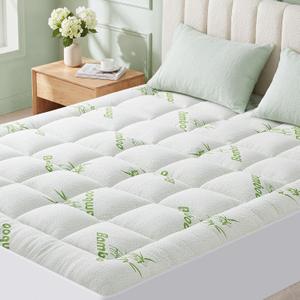 Full XL Size Mattress Topper Viscose Made from Bamboo, Extra Thick Quilted Pillow Top, Naturally Cooling & Breathable for Hot Sleepers, Back Pain Relief, Deep Pocket Skirt Fits 6-18", Green