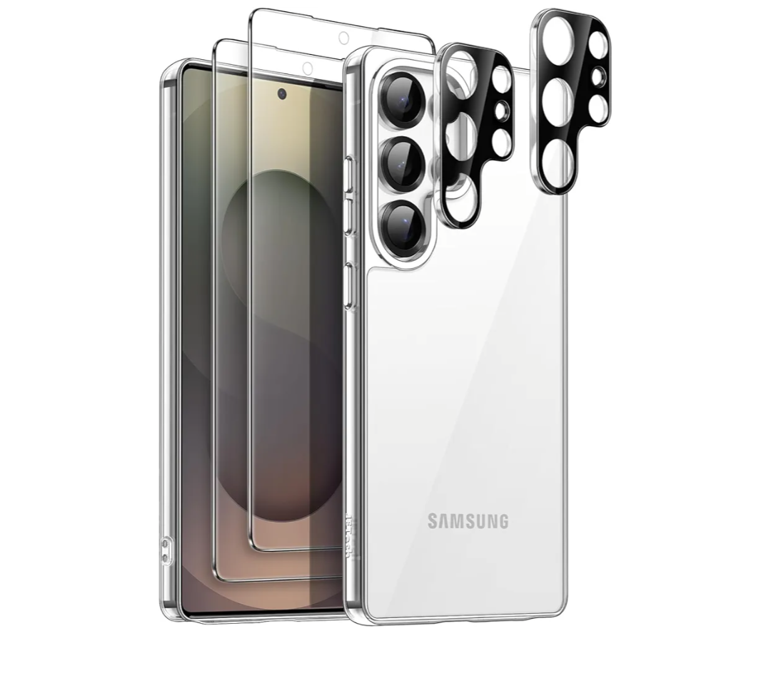 JETech Case for Samsung Galaxy S25 Ultra 5G with 2-Pack Each Tempered Glass Screen Protector and Camera Lens Protector, 5 in 1 Non-Yellowing Shockproof Bumper Phone Cover (Clear)