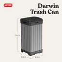 Keter Darwin Outdoor Trash Can, 38 Gallon Weather-Resistant Resin Waste Bin with Lid, Wood-Look Design for Patio, Deck, Porch & Backyard