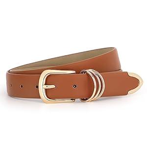 JASGOOD Women Leather Belt Gold Buckle Ladies Elegant Faux Leather Waist Belt for Jeans Pants