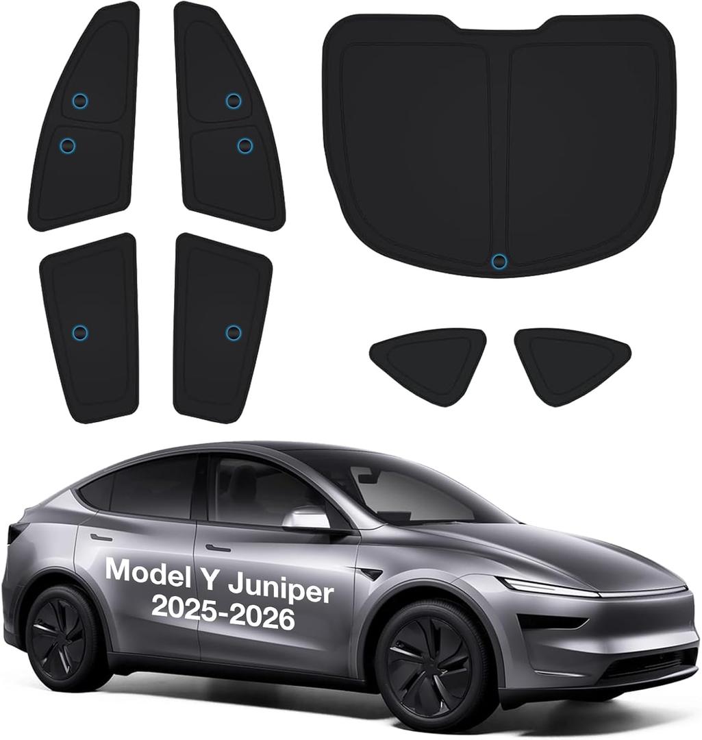 Wigoo 2025 Upgrade Tesla Model Y Juniper Side Window Sunshade [Ice-Crystal Cool, Suction No-Fall] Sun Block for Baby & Camping & Privacy Napping, 7PCS No Front Windshield for Model Y Juniper 2025-2026