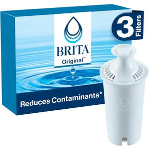 Brita Standard Water Filter for Pitchers and Dispensers, BPA-Free, Reduces Copper, Cadmium and Mercury Impurities, Lasts Two Months or 40 Gallons, Includes 3 Filters for Pitchers
