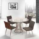 Armen Living Caf Brushed Stainless Steel Dining Chair in Gray Faux Leather with Walnut Back - Set of 4