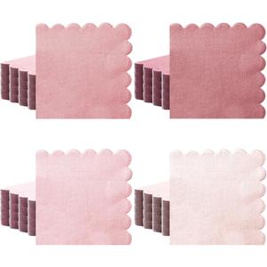 Zhanmai 100 Pack Cocktail Napkins 5 x 5 Inch Scalloped Napkins Beverage Napkins Gradient Color Paper Napkins with Scalloped Edges Thick Disposable Luncheon Napkins for Party Supplies (Dusty Pink)