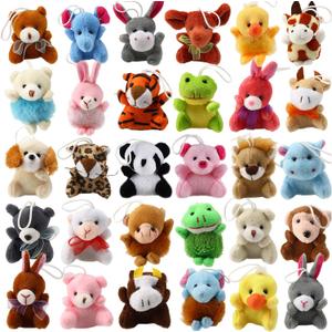 32 Piece Mini Plush Animal Toy Set, Cute Small Animals Plush Keychain Decoration for Themed Parties, Kindergarten Gift, Teacher Student Award, Goody Bags Filler for Boys Girls Child Kid Laxdacee