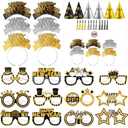 HEYPRIIL New Years Eve Party Supplies Decorations 2026, Happy New Year NYE Decorations Accessories Party Favors Headbands and Glasses/ Headband Cone Hats, New Year Glasses, and Tassel Squawkers