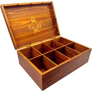 Hand-Carved Acacia Wooden Tea Box Organizer Storage Box, 8 Compartments Multi-Use Tea Bag Holder, Large Capacity for 80+ Tea Bag Storage, with Exquisite Patterns Tea Organizers and Storage