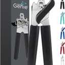 Kitchen Genie Slip Resistant Stainless Steel Manual Can Opener, Sharp Blade for Smooth Edge Cuts, Easily Open Cans, Ergonomic Handles with Easy to Turn Knob, Built-In Bottle Openers, Pitch Black