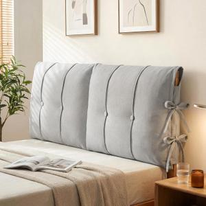 Tegeme Headboard Cover with Tie Straps Full-Cover Large Thicken Bed Headboard Pillow for King Queen Full Size Beds Metal Frame Wooden Bed(Light Gray,Queen)