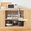 MinBoo Bamboo Expandable Pot Lid Organizer, Pot and Pan Organizer Drawer Organizer for Pot Lids, Adjustable Dividers for Kitchen Cabinet Organizers and Storage,White,Small