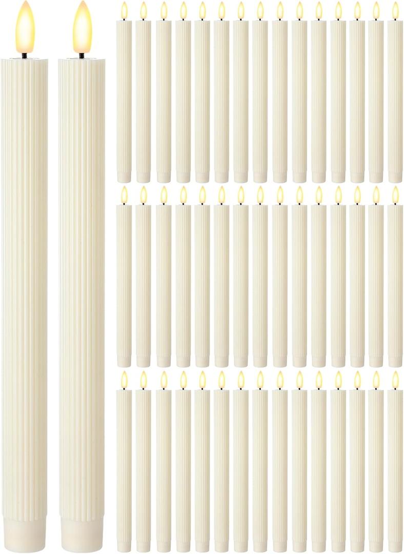 Funtery 48 Pcs Flameless LED Taper Candles Battery Operated Candles Bulk LED Candlesticks Flickering for Valentines Church Wedding Carnival Party Decorations(Ivory,Elegant Style)
