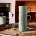 Famiware Coffee Mug Set for 4, Star 12 oz Catering Mugs Cup Set with Handle for Coffee, Tea, Cocoa, Milk - Ceramic Stoneware Drinkware Set, Matte Green