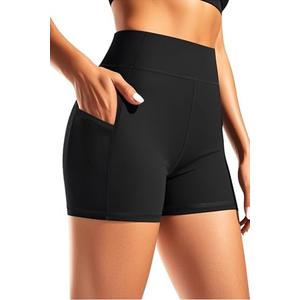 Women 3" High Waisted Swim Board Shorts Quick Dry Boy Shorts Swim Bathing Suit Bottoms Swimwear with Slant Pockets M