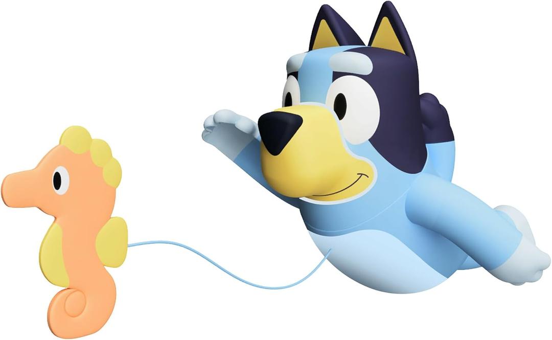 Toomies Bluey Swimming Bath Toy - Bluey Toys Includes Attached Seahorse Baby Toy and Swims on Back or Front - Toddler Bath Toys and Water Toys for Outdoor Play  Ages 18 Months and Up