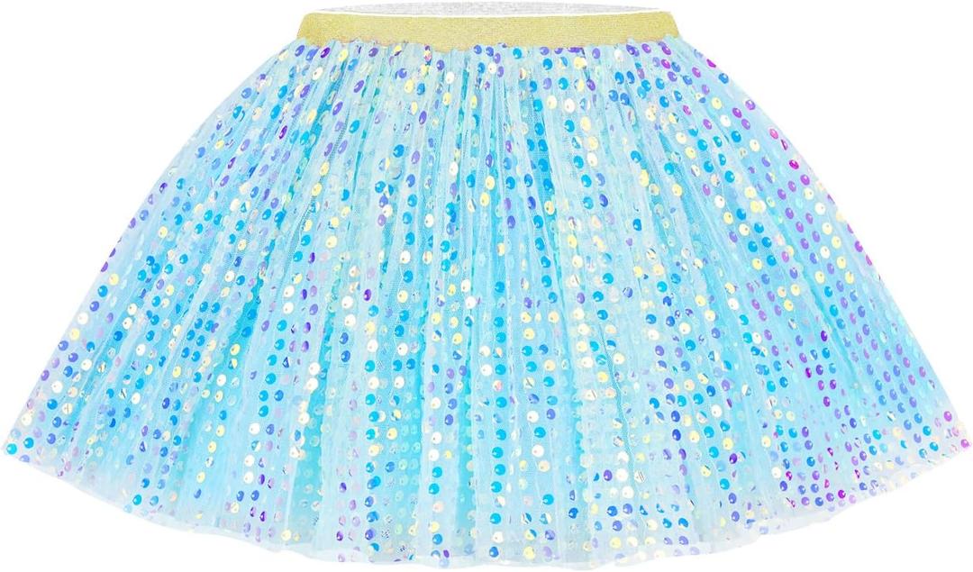 Tutu for Girls Size 2t 3t Green Princess Ballet Layered Outfit Sparkling Sequin Tulle Dance Skirts (Blue)