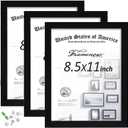 8.5x11 Picture Frames Set of 3, Shatter-Resistant Glass Display Certificate or Pictures 8.5 by 11,To Wall and Tabletop Mounting, black.