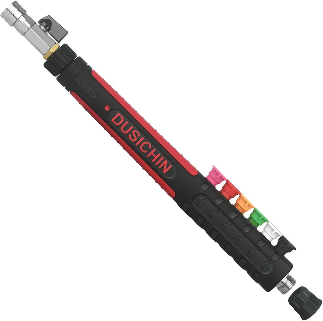 DUSICHIN Long Pressure Washer Wand With Ball Valve Switch 18 Inches 5000 PSI, High Pressure Jet Nozzle For Power Washers Jet Wand 6 Nozzles, Garden Hose Adapter for Low Pressure Usage Scenarios
