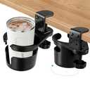 ColorMood Upgraded Deeper Desk Cup Holder with 360° Rotation, Clamp Mount Design, Metal Office & PC Gaming Desk Accessories,Hidden Adjustable Drink Holder for Arm Chair,Coffee Cup
