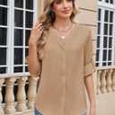 ZAFUL Womens Button Down Shirts 3/4 Long Sleeve Dressy Casual Tops Satin Silk Business Blouses Champagne L (White, L)