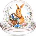Jinei 4 Pcs Bunny Plates Ceramic Easter Dishes Dinnerware 8 Easter Garden Dinner Dishes Cabbage Salad Plates Spring Tableware Appetizer Tray for Home Kitchen Dessert Candy(Round Rabbit)