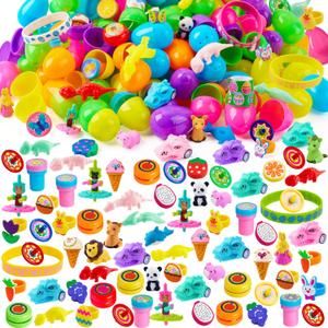 JOYIN 200Pcs Prefilled Easter Eggs with Assorted Toys Plus Stickers Inside for Easter Egg Hunt, Basket Stuffers Fillers for kids, Party Favors, Classroom Prize Supplies