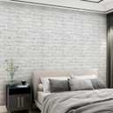 Coavas Peel and Stick Wallpaper Brick 17.7x118.1 Inches White Gray Removable Wallpaper Peel and Stick Self Adhesive Faux Brick for Bedroom Backsplash Laundry Room Accent Walls