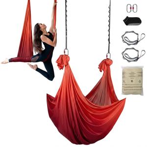 Aerial Yoga Hammock & Swing,4.4 Yards, Aerial Yoga Starter Kit with 100gsm Nylon Fabric, Full Rigging Hardware & Easy Set-up Guide, Antigravity Flying for All Levels Fitness Bodybuilding, Red