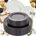 EI 60pcs Clear Black and Gold Plastic Plates Disposable Plates Heavy Duty,10" Dinner & 7" Dessert Clear Black Plate Perfect Wedding,Party,Birthday,Anniversary,Business Events,Graduation Decorations