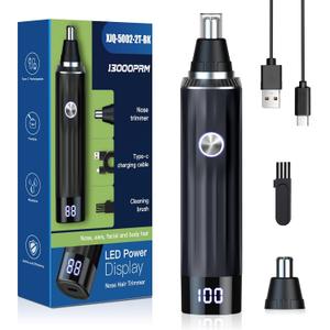 LED Display Ear and Nose Hair Trimmer Clipper for Men Women, 2025 Rechargeable 2 in 1 Professional Painless Eyebrow & Facial Hair Trimmer with Powerful Motor (Black)