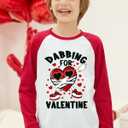 Valentines Day Kid Boys Girls Heart Dabbing Top Red White Raglan Long Sleeve Crew Neck T-Shirt 5-6 Years