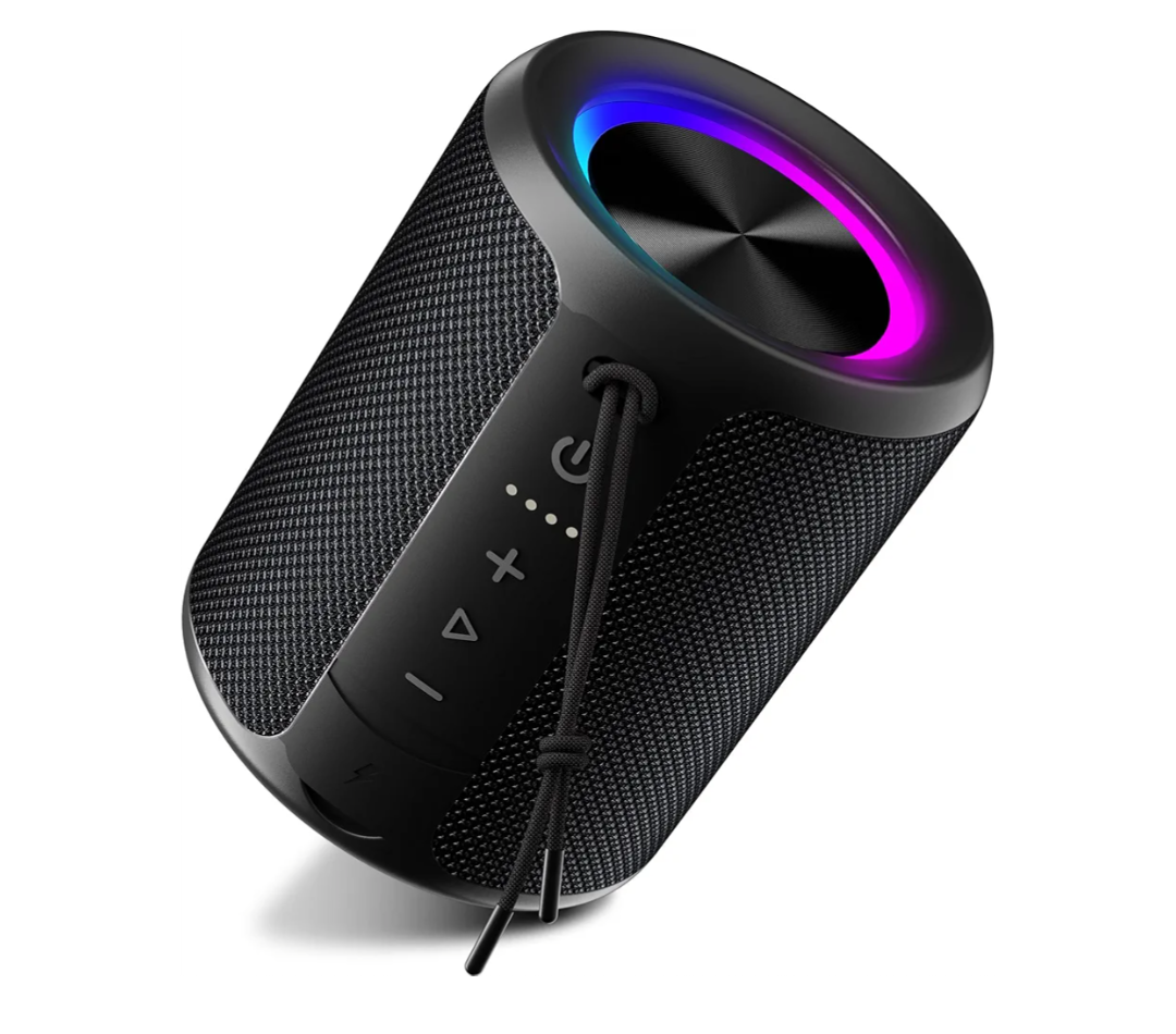 Portable Bluetooth Speaker, IPX7 Waterproof Wireless Speaker with 20W Loud Stereo Sound, 15H Playtime & Beat-Synced RGB Light, Small Outdoor Speaker for Shower, Pool, Beach, Hiking and Gifts