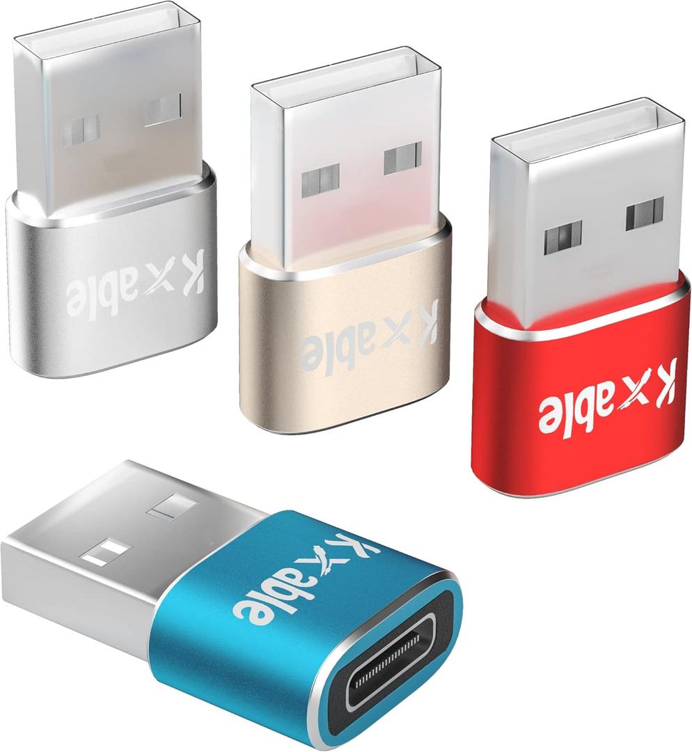 USB C Female to USB Male Adapter 4 Pack (Multi Colors), Type-A to USB C Charger Converter, Compatible with iPhone 15 Pro Max, iPad, Apple Watch, Airpods, Galaxy S23, Google Pixel 5 4 XL