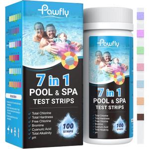 Pawfly 100 Pcs Pool Test Strips 7 in 1 Digital Water Testing Kit, Spa & Hot Tub Test Strips for pH, Total Hardness, Total Chlorine, Free Chlorine, Total Alkalinity, Cyanuric Acid & Bromine