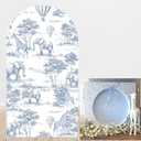 Blue Safari Arch Backdrop Cover Vintage Toile de Jouy Jungle Adventure Spandex Stand Cover for Boy Baby Shower Wild One Birthday Safari Zoo Party Decorations (G4262,6.6FT)