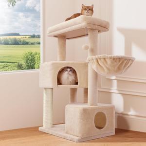 Gardner Pet 41" Tall Cat Tree for Medium-Large Cats, Heavy Duty Cat Tower with 2.8in Posts & Washable Top Perches, Space-Saving Cat Furniture for Apartments, Easy to Assembly (Beige)