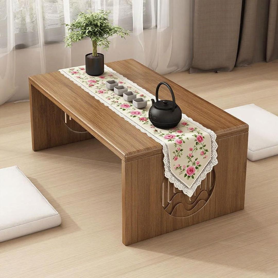Japanese Folding Coffee Table, Foldable Low Coffee Tables, Bamboo Floor Table Desk for Sitting on The Floor, No Assembly, Portable Living Coffee Table (31.5Inch)