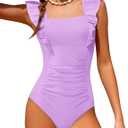 NECIOUS Girls Swimsuit Ruffle Adjustable Straps One Piece Bathing Suit Solid Color Ruched Girls' Swimwear 9-16Y (9-10 Years, Purple)
