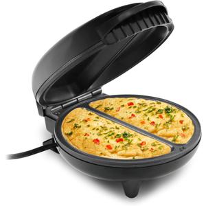 Elite Gourmet EOM205 Non-Stick Omelet, Frittata, Snack Pocket Maker, Dessert Maker, 2 Individual 6.5" Omelets, Stainless Steel and Black