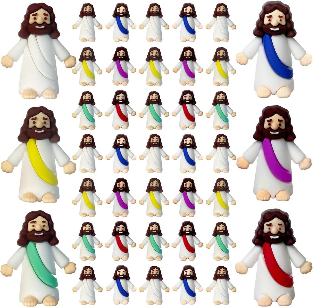 Mini Jesus Figures, Set of 30pcs Action Figures Little Jesus Figures, Tiny Jesus Figures to Hide and Seek Religious Gifts for Easter Egg Stuffers (White)
