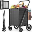 Folding Shopping Cart for Groceries,360 lbs Capacity Grocery Cart with Waterproof Liner and 360 Swiveling Wheels Collapsible Shopping Carts with Double Basket for Condo Laundry Transport Trip