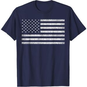 Vintage American Flag Tee Women Men USA Patriotic Graphic T-Shirt,Large