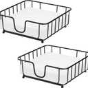 2 Pack Napkin Holder for Table, Napkin Holders for Paper Napkins, Flat Metal Black Napkin Holders for Kitchen & Dining Table, 6.9" x 6.9" x 2.2" Inside Size (Black)