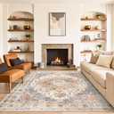 5x7 Area Rugs for Living Room,Stain Resistant Washable Rug,Non-Slip Backing Rugs for Bedroom,Kitchen,Printed Vintage Home Decor Rug (Turmeric/Grey, 5'x7')