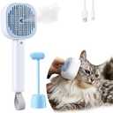 Cat Steam Brush Spritz Defur Comb for Indoor Kitten Shedding with Massage Comb, Water Slicker Grooming Brush for Long Short Pet Hair Collect with Release Button, Adjustable Mist Mode, Blue