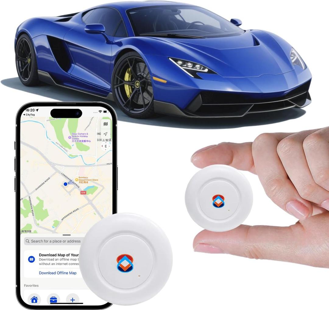 GPS Tracker for Vehicles, Cars & Kids–Real-Time Tracking with Worldwide Coverage | No Monthly Fee & No SIM Needed | IP67 Waterproof | Long Battery Life | Compatible with iPhone & Android