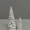 Juegoal Christmas Tree Table Decorations Set of 2, 9.5" White Glittered Xmas Pine Trees, Winter Snow Ornaments Tabletop Resin Trees Dinner Holiday Party Supplies Winter Mantle Shelf Centerpieces Decor