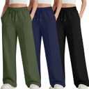 LessonZoo 3 Pack Girls Wide Leg Sweatpants Drawstring Baggy Pants Teen Girls Athletic Joggers Pants with Pockets 5-14Y(Army Green, Navy Blue, Black,9-10 Years)