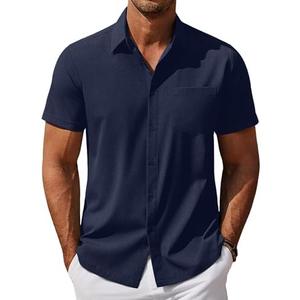 COOFANDY Mens Cool Button Down Shirt Short Sleeve Summer Beach Shirts Linen Texture Casual Shirts with Pocket, XL
